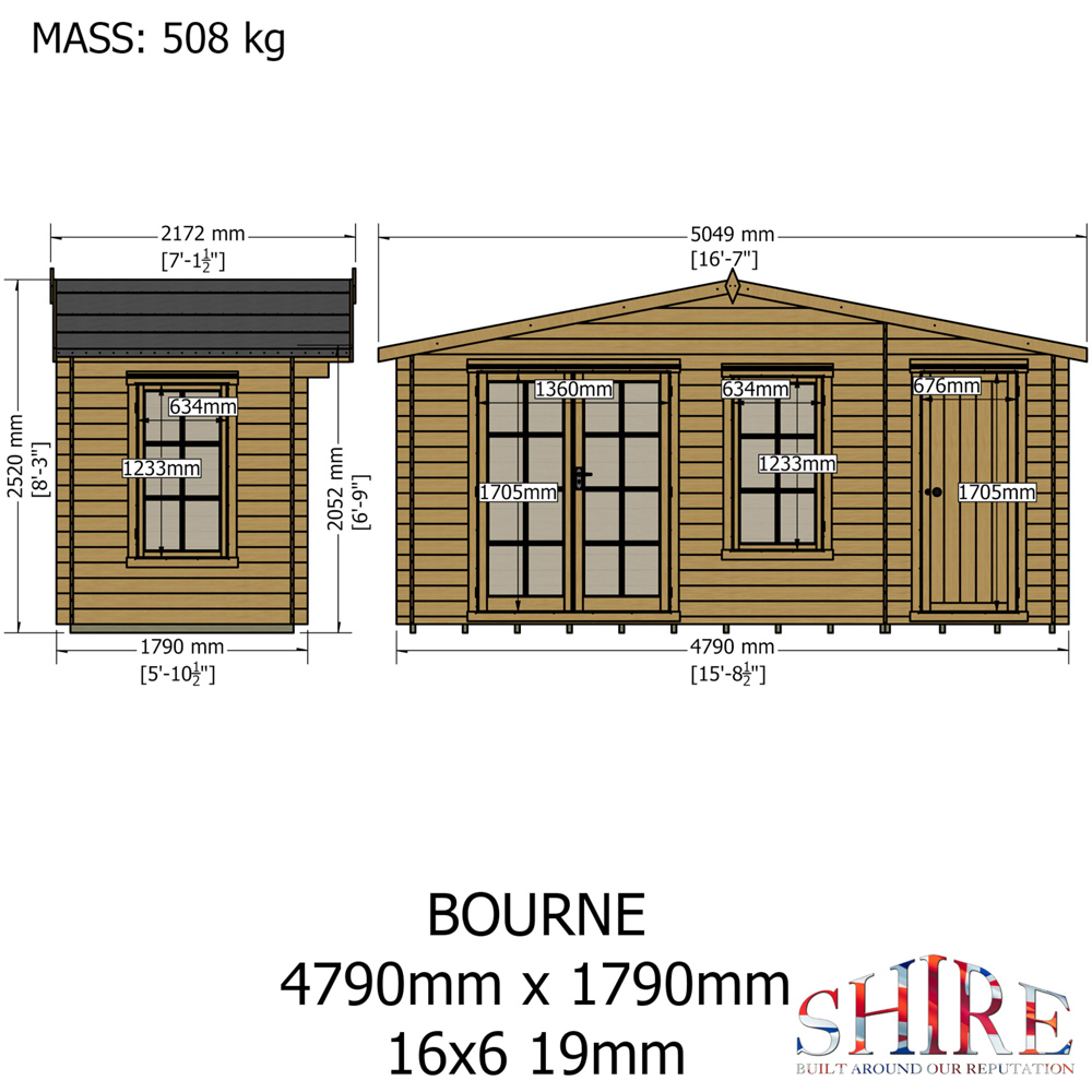 Shire Bourne 16 x 6ft Apex Garden Log Cabin Image 7