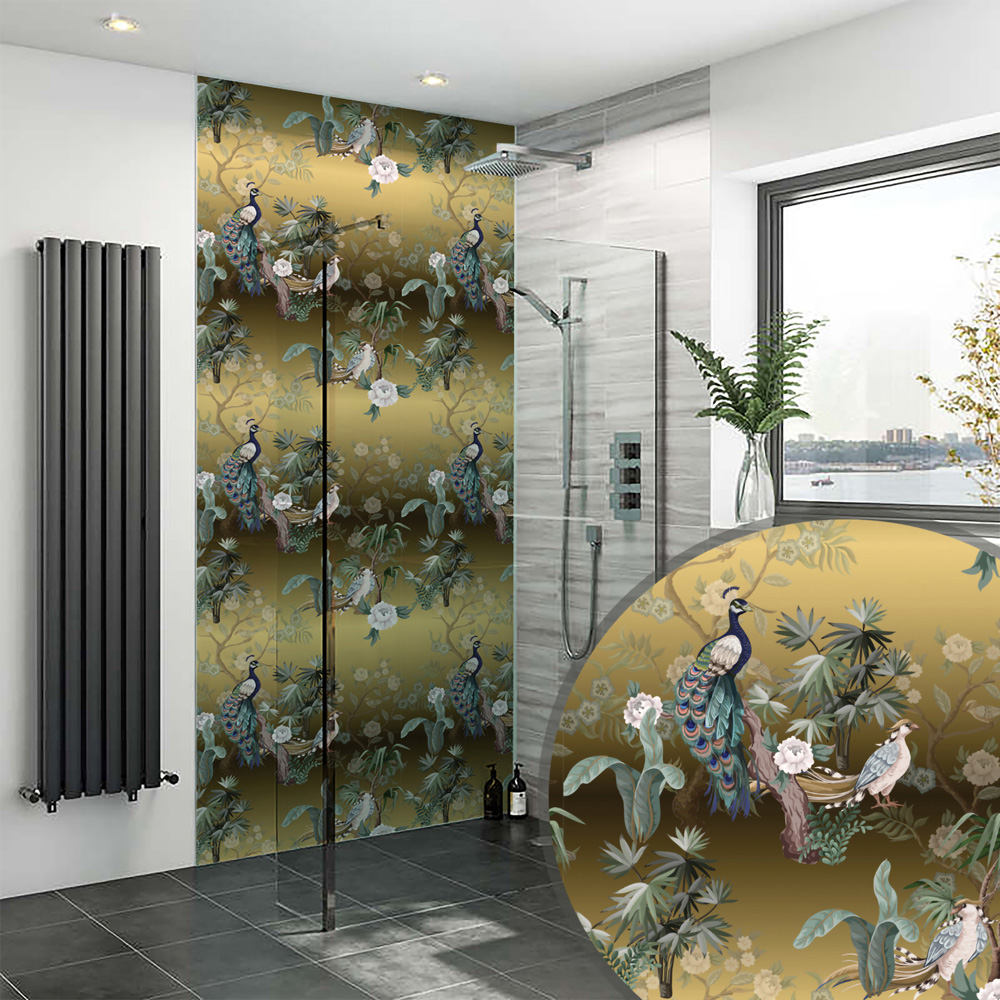 Splashbax Premium Artisan Golden Birds Acrylic Bathroom Wall Panel 2400 x 800mm Image 3