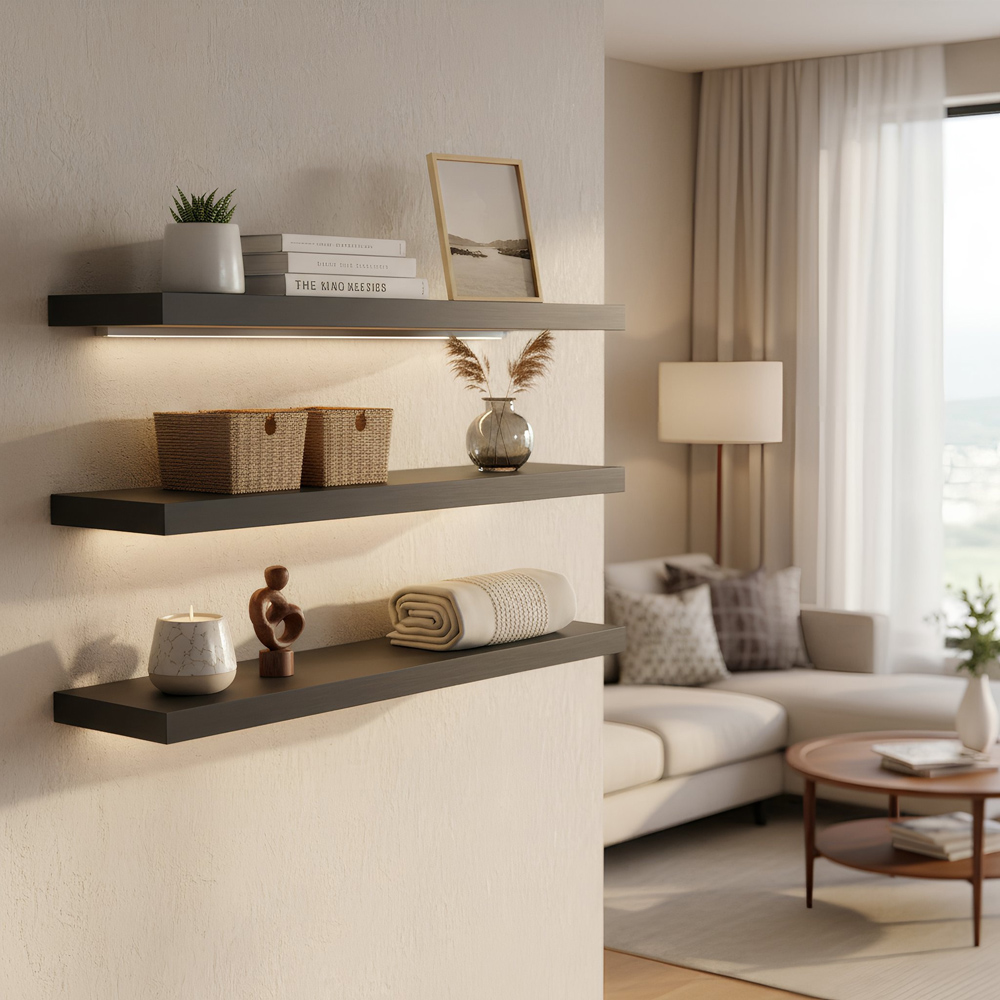 Harbour Housewares 100cm 6 Pack Grey Floating Shelf Image 4