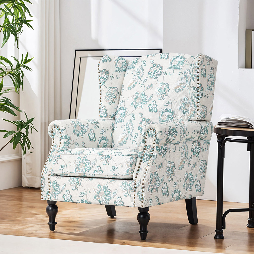 Living and Home White and Green Velvet and Linen Vintage Upholstered Armchair Image 8