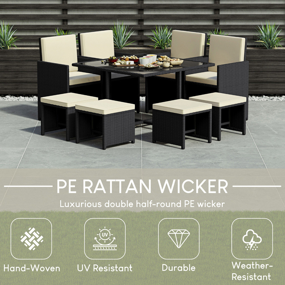 GARDEN VIDA Cuba 8 Seater Black PE Rattan Garden Dining Set with Cover Image 4