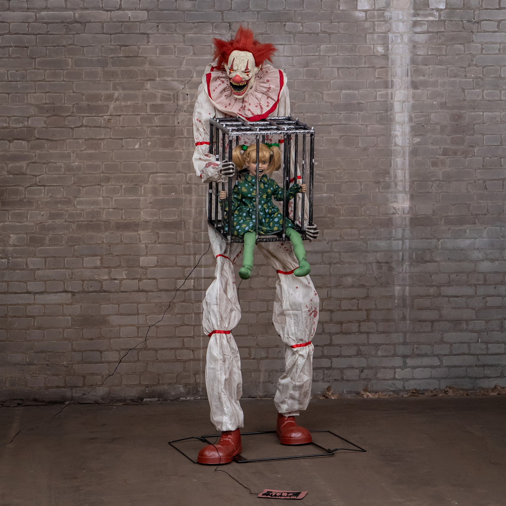 Samuel Alexander Clown with Caged Girl Halloween Animatronic Decoration 7ft Image 2