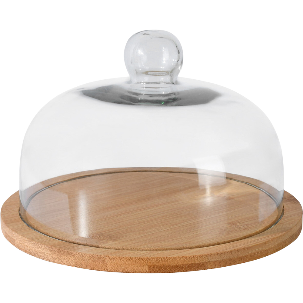 Bamboo Cheese Board with Glass Cloche Image 1
