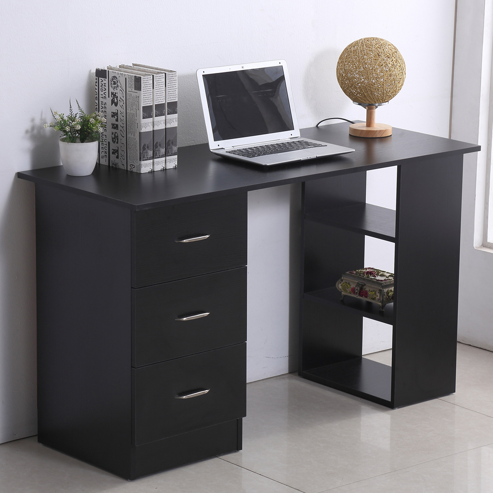 Portland 3 Drawer 3 Shelf Modern Style Computer Desk Black Image 1