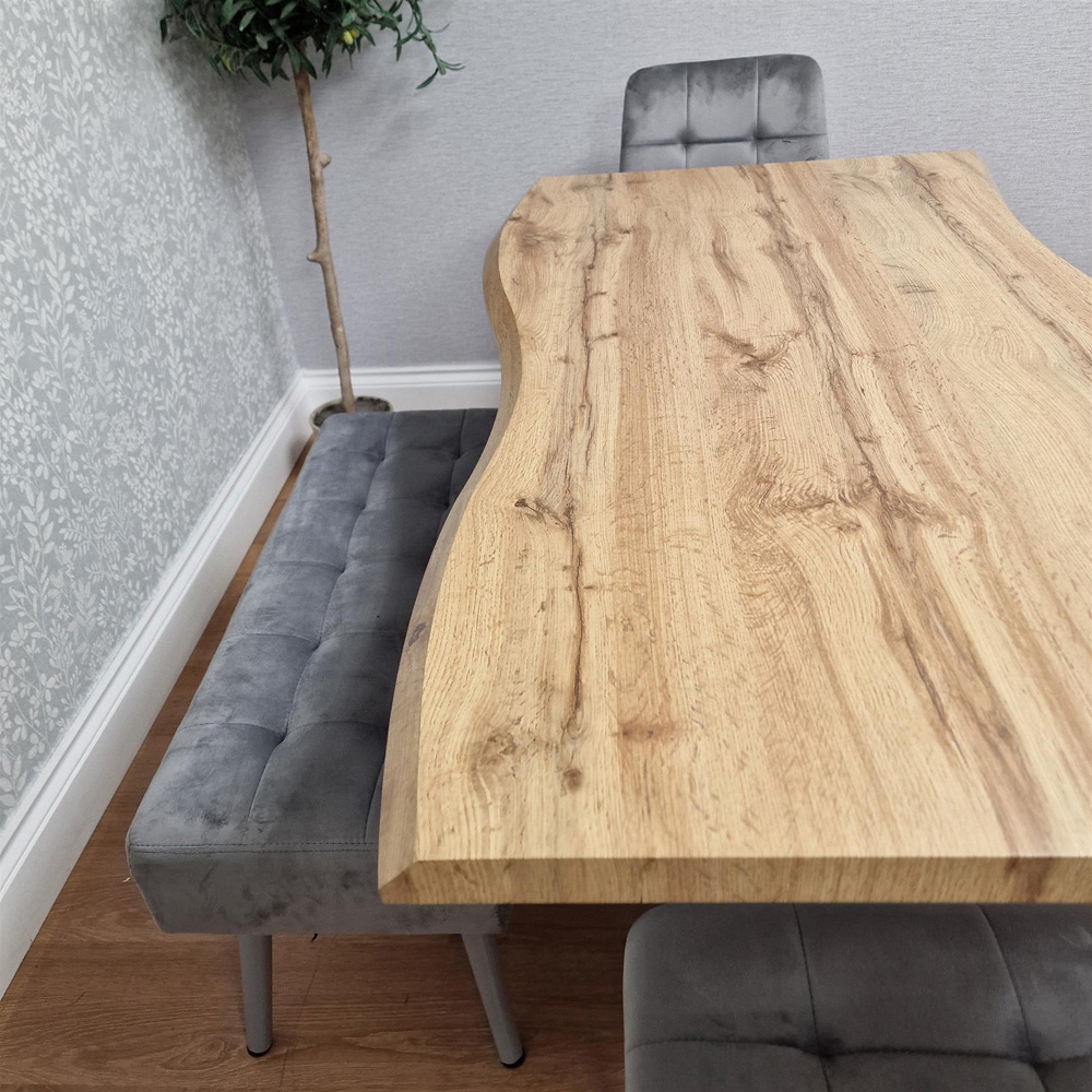 Kosy Koala 6 Seater Velvet Wooden Rectangle Dining Set with Bench Grey Image 9