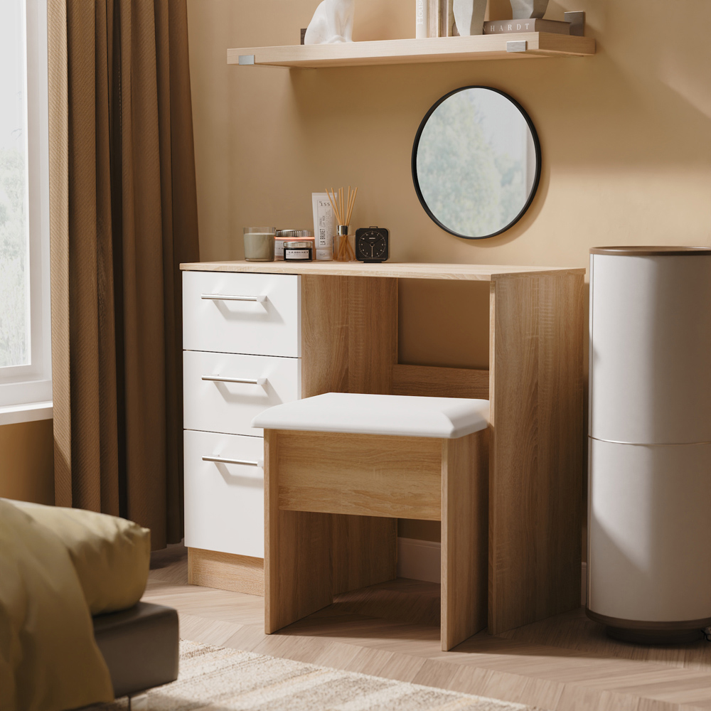 Crowndale Devon 3 Drawer White Matt and Bardolino Oak Vanity Table Ready Assembled Image 7