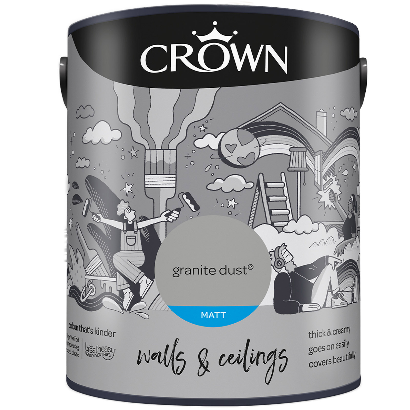 Crown Breatheasy Walls & Ceilings Granite Dust Matt Emulsion Paint 5L Image 2
