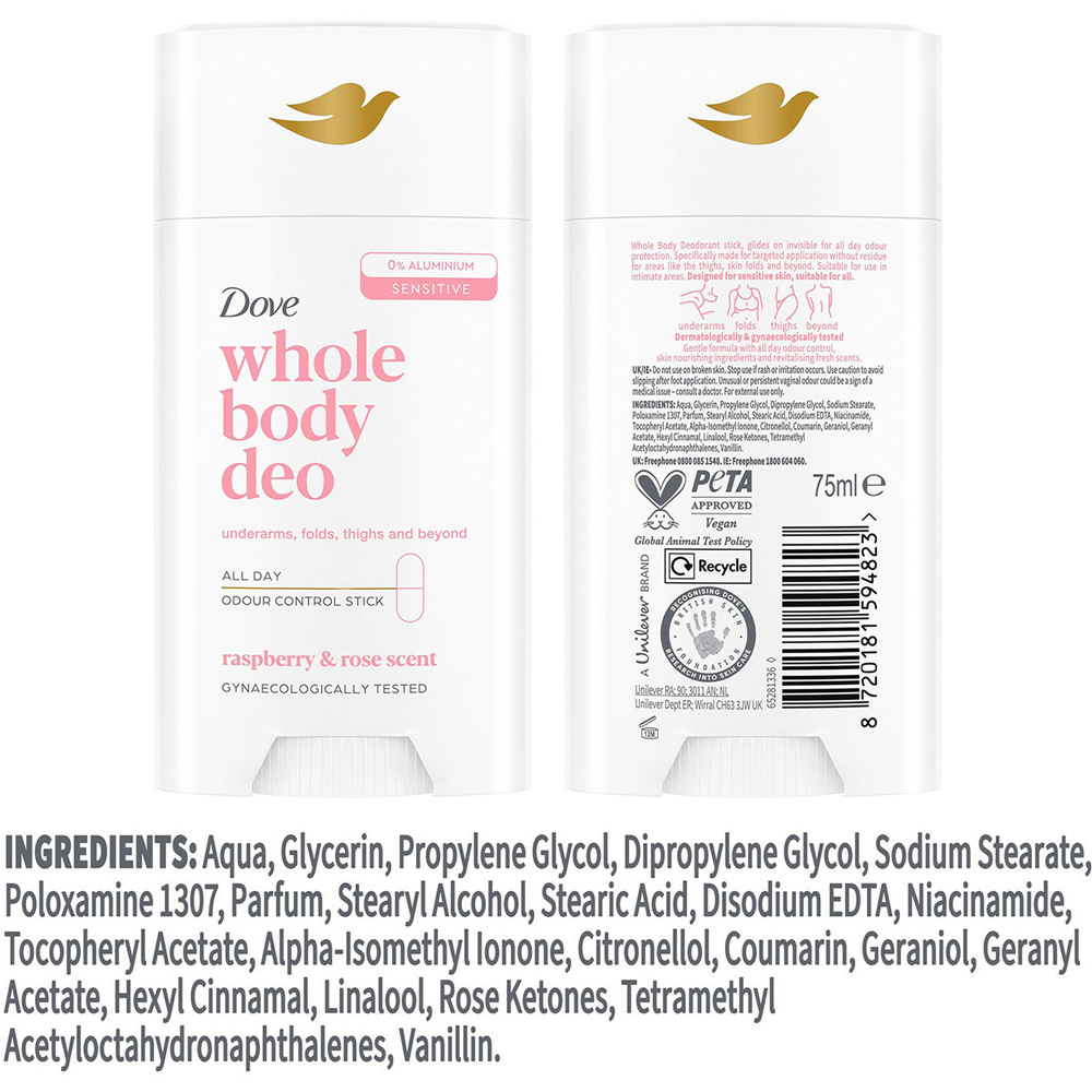 Dove Whole Body Long Lasting Fresh Raspberry and Rose Deodorant Stick 75ml 6 Pack Image 9