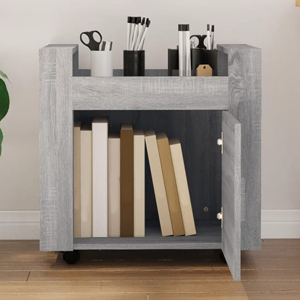 vidaXL Single Door Single Shelf Grey Sonoma Wooden Desk Trolley Image 1