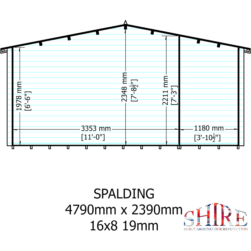 Shire Bourne 16 x 8ft Apex Garden Log Cabin Image 9