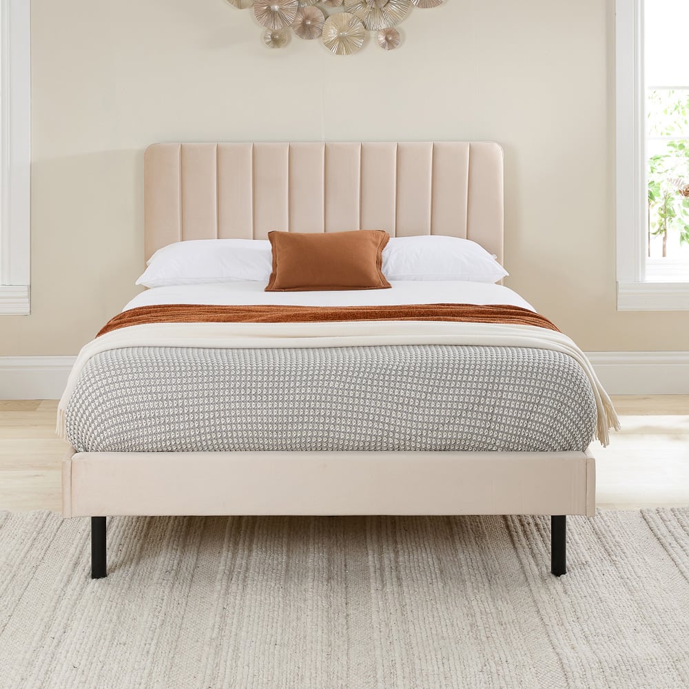 Aspire Furniture Rosella Small Double Cream Plush Velvet Bed Frame Image 4