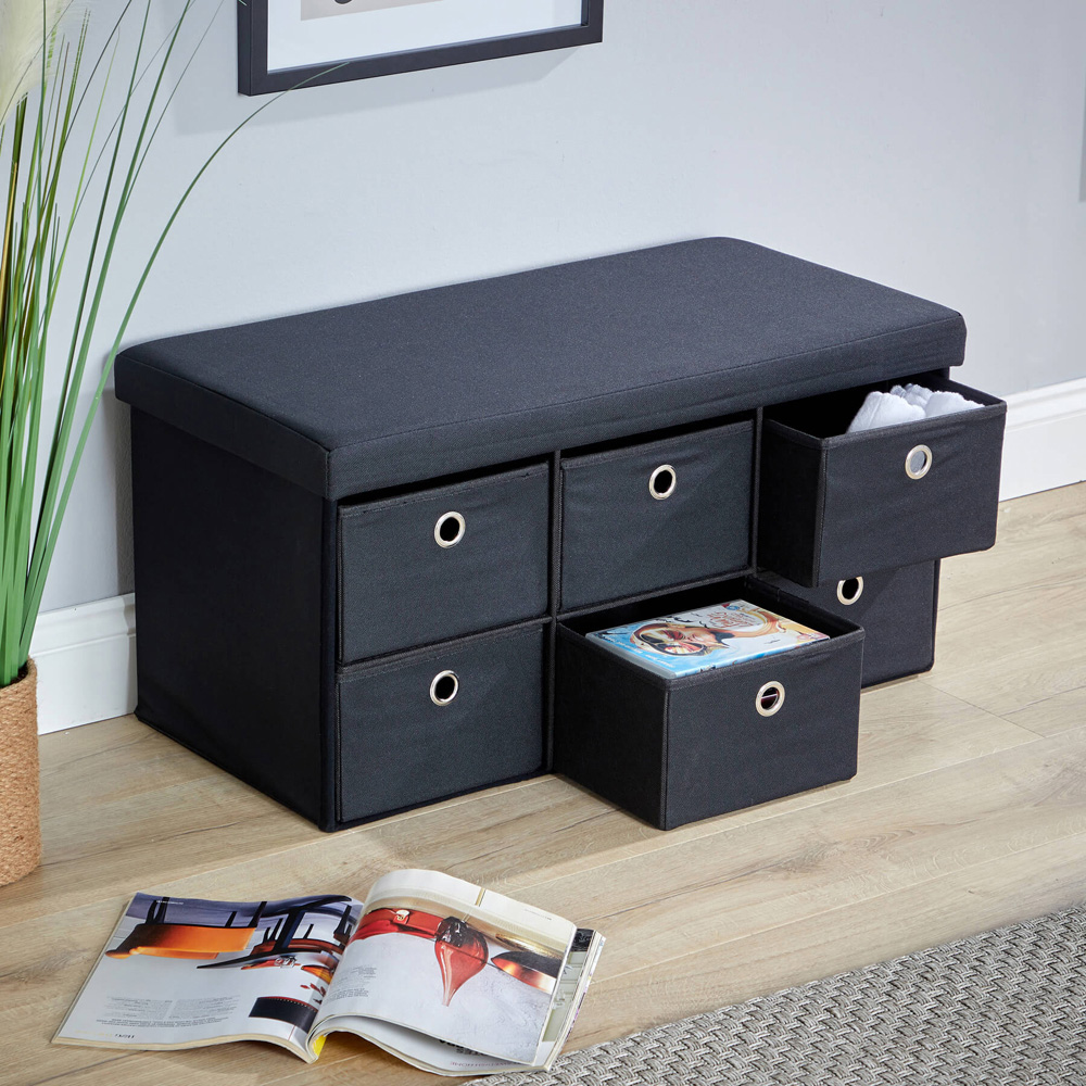 Home Source Folding 6 Drawer Black Ottoman Storage Unit Image 6