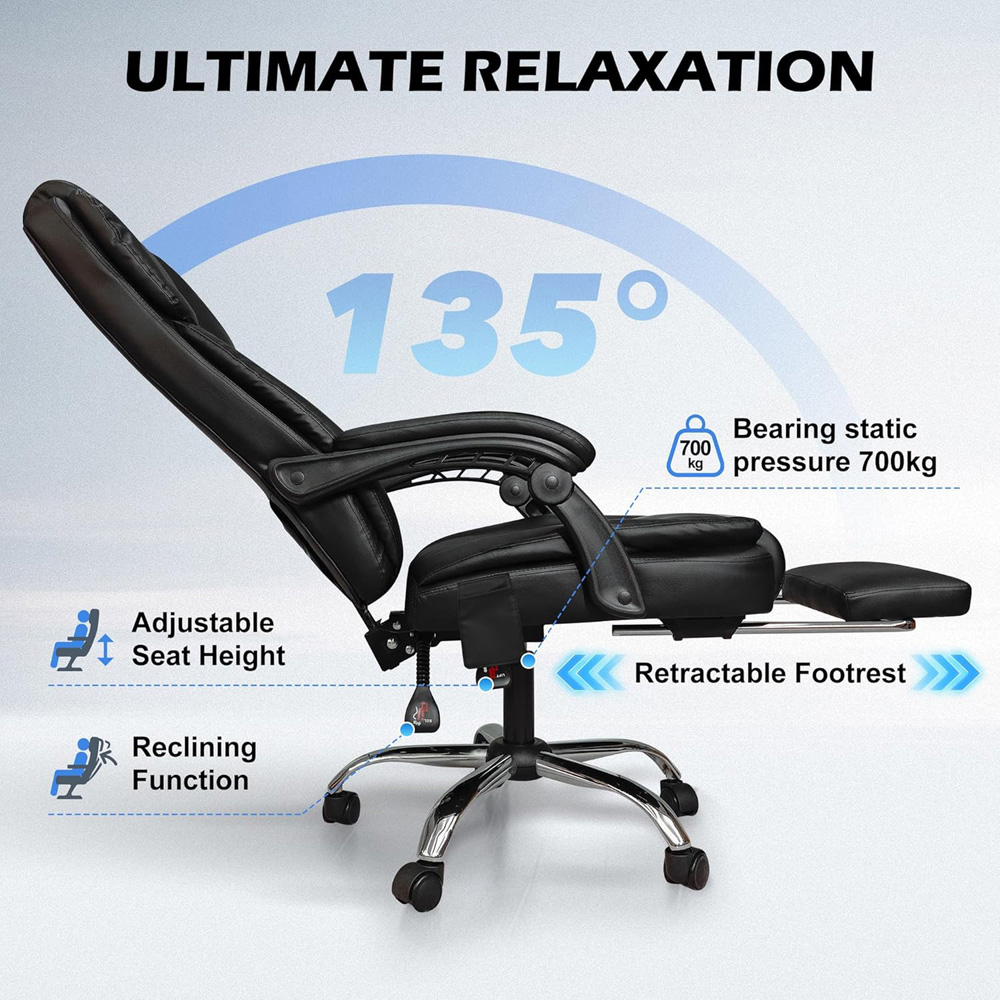 Alivio Black PU Leather Swivel Recliner Office Massage Chair with Footrest Image 8