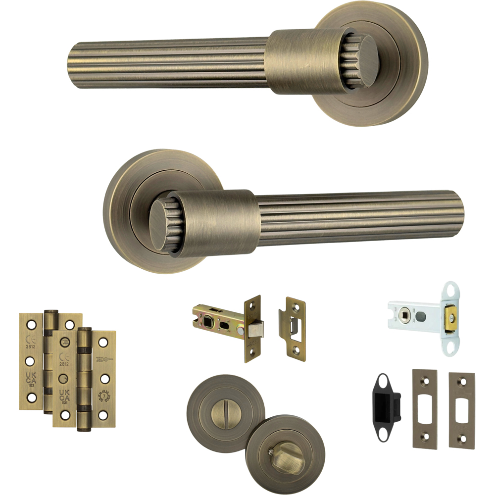 AXS Hardware Nevada Antique Brass Bathroom Door Handles on Rose Image 1