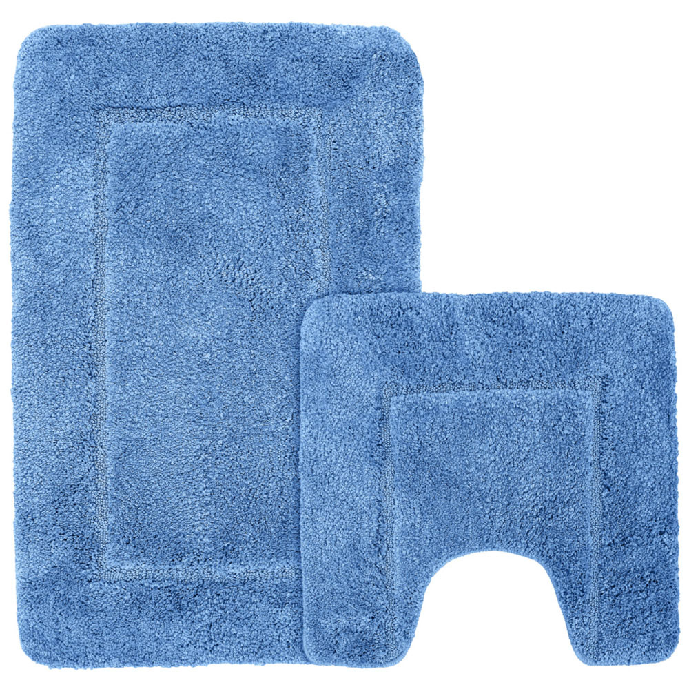 Mayfair Blue Micro Fibre Bath Mat Set Image 1