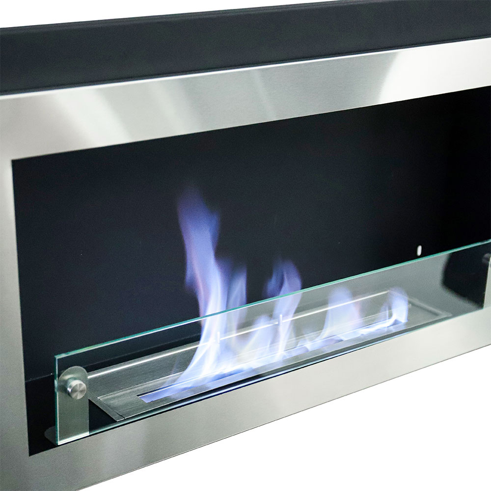 Living and Home Stainless Steel Rectangular Wall Mounted Ethanol Fireplace Image 4