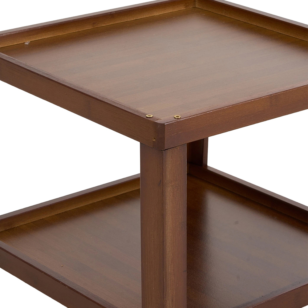 Living and Home 3-Tier Brown Bamboo Acrylic Top Side Table with Lockable Castors Image 3