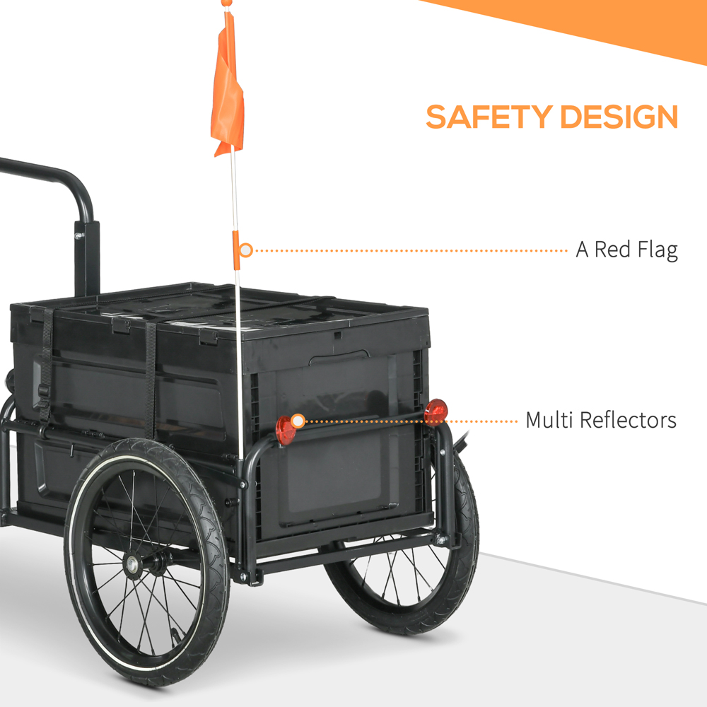 HOMCOM Black Bicycle Trailer with 65L Foldable Storage Box and Pneumatic Tyres Image 6
