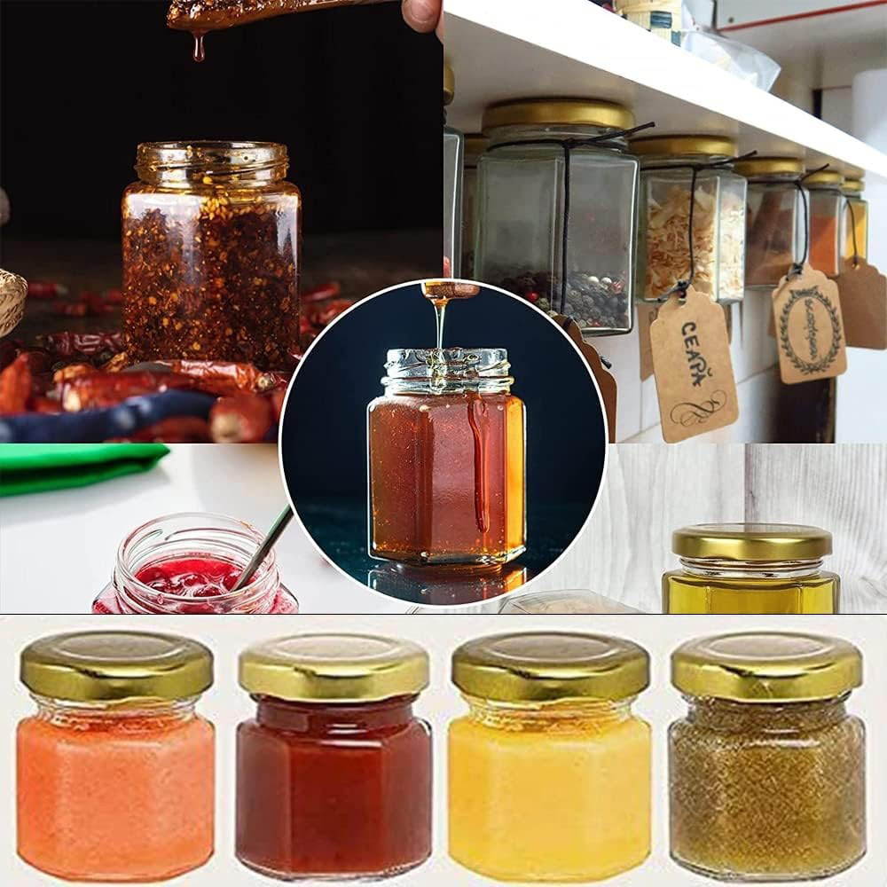 ATEK Clear Mini Hexagonal Glass Jar with Gold Lids 45ml 30 Pack Image 4
