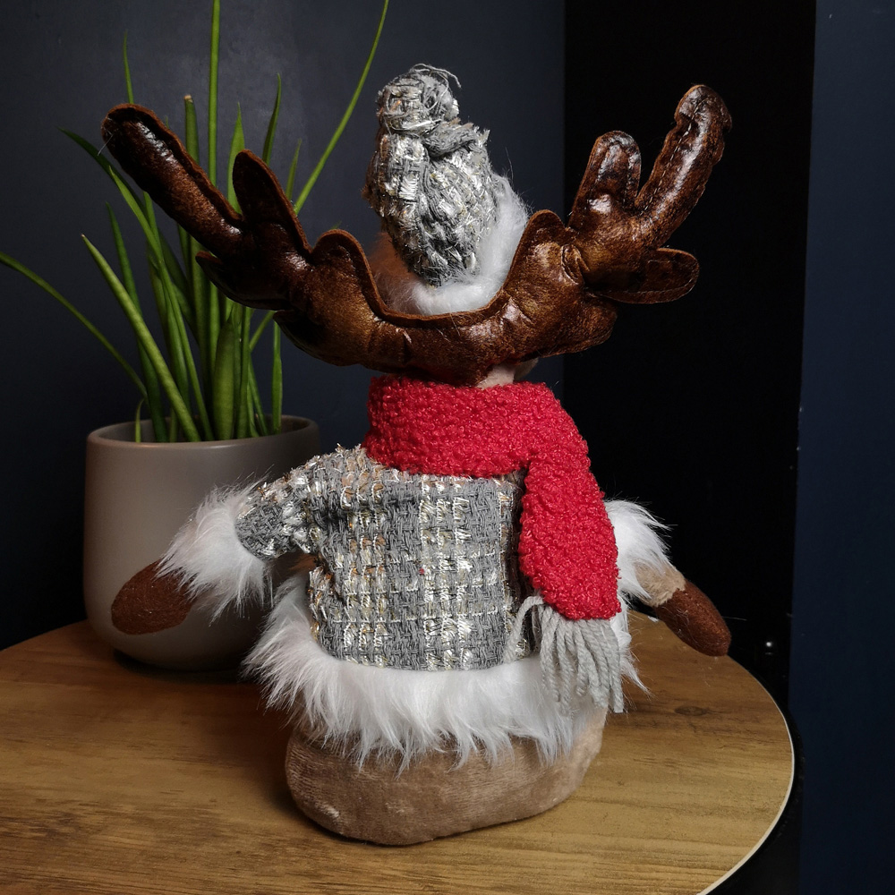Samuel Alexander Grey Plush Reindeer Christmas Decoration with Hat and Scarf Image 7