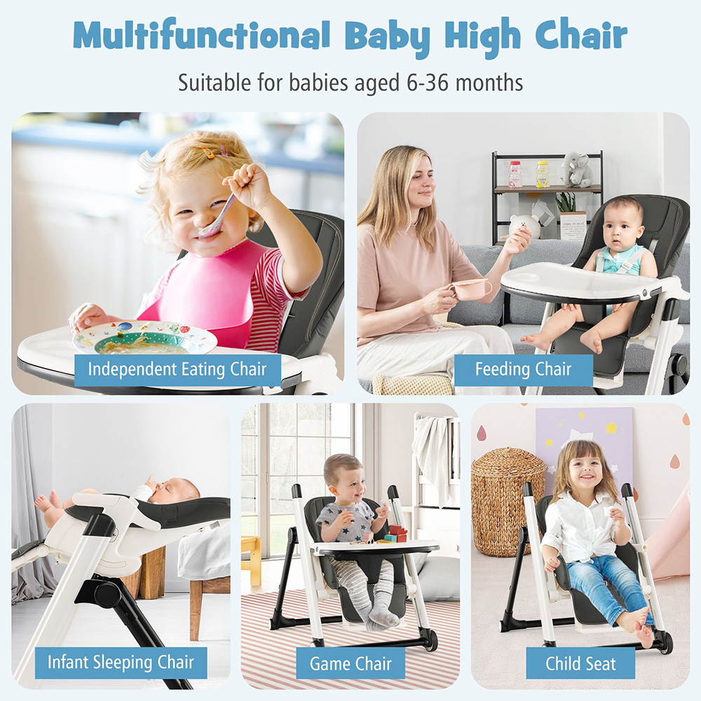 Costway Light Grey Multifunctional Folding Baby Highchair Image 6