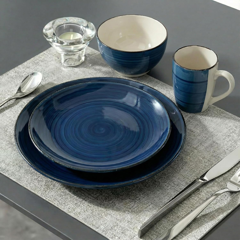 Alivio Spiral Glaze Blue Lead-Free Porcelain 16 Piece Dinner Set Image 5