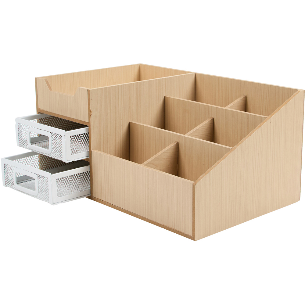 Wood Effect and White Mesh Desk Organiser Image 3