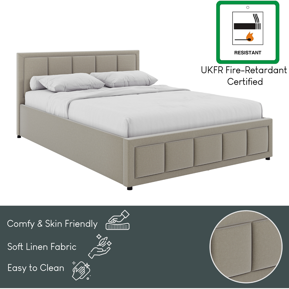 VIDA DESIGNS Vanita Double Beige Linen Ottoman Bed with Padded Headboard Image 7