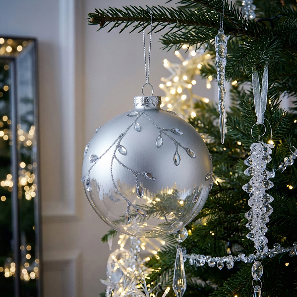 Embellished Silver Leaf Bauble Image 2