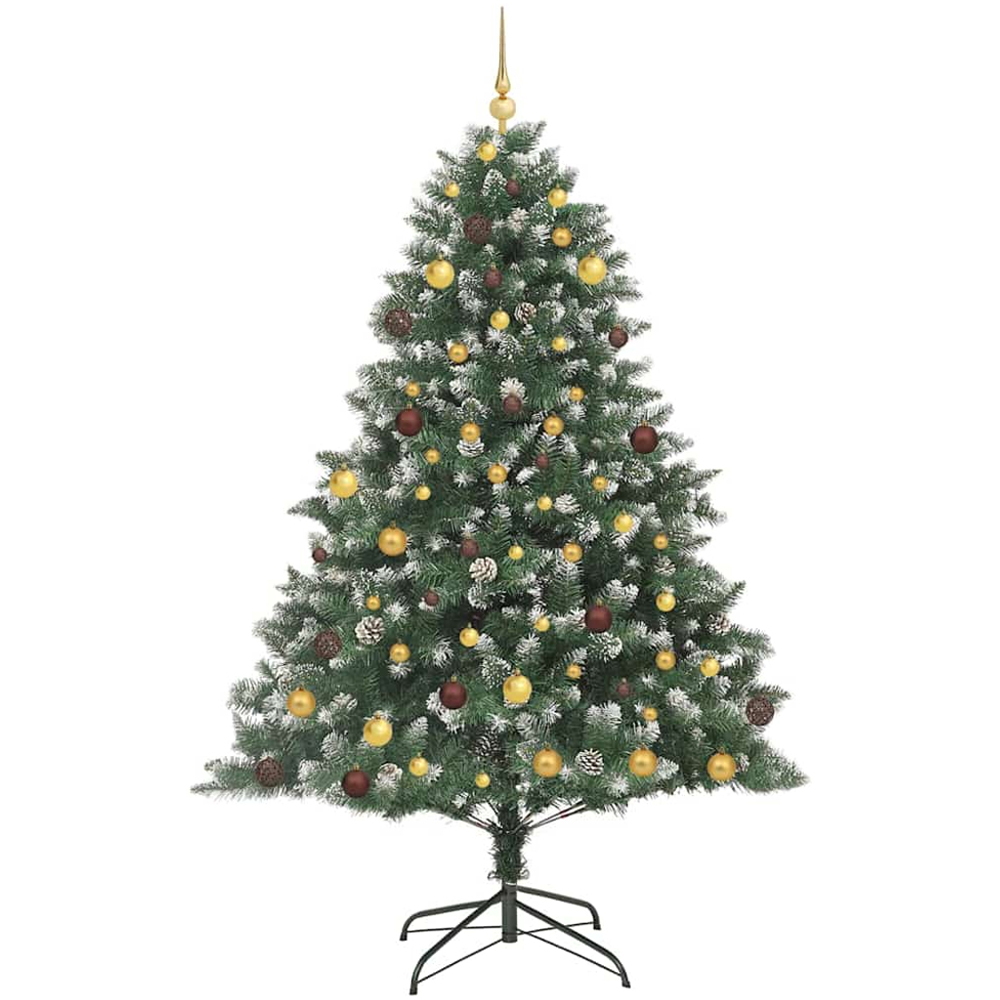 vidaXL Pre-Lit Gold and Bronze Baubles Green Artificial Snow Tipped Christmas Tree 7ft Image 4