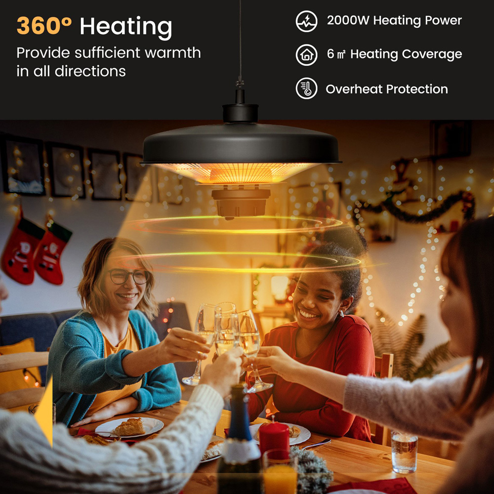 Costway Black Ceiling Patio Heater with Remote 2000W Image 7