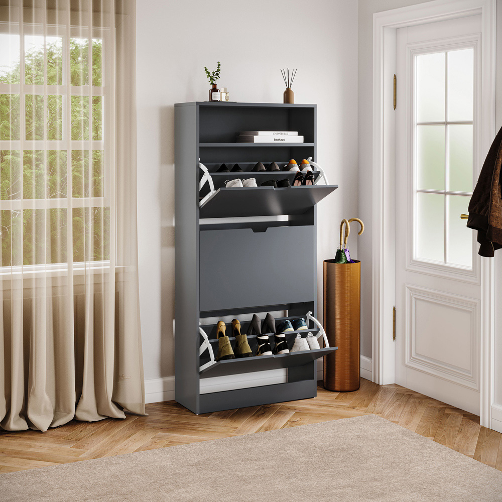 VIDA DESIGNS 3 Drawer Single Shelf Grey Shoe Cabinet Image 4