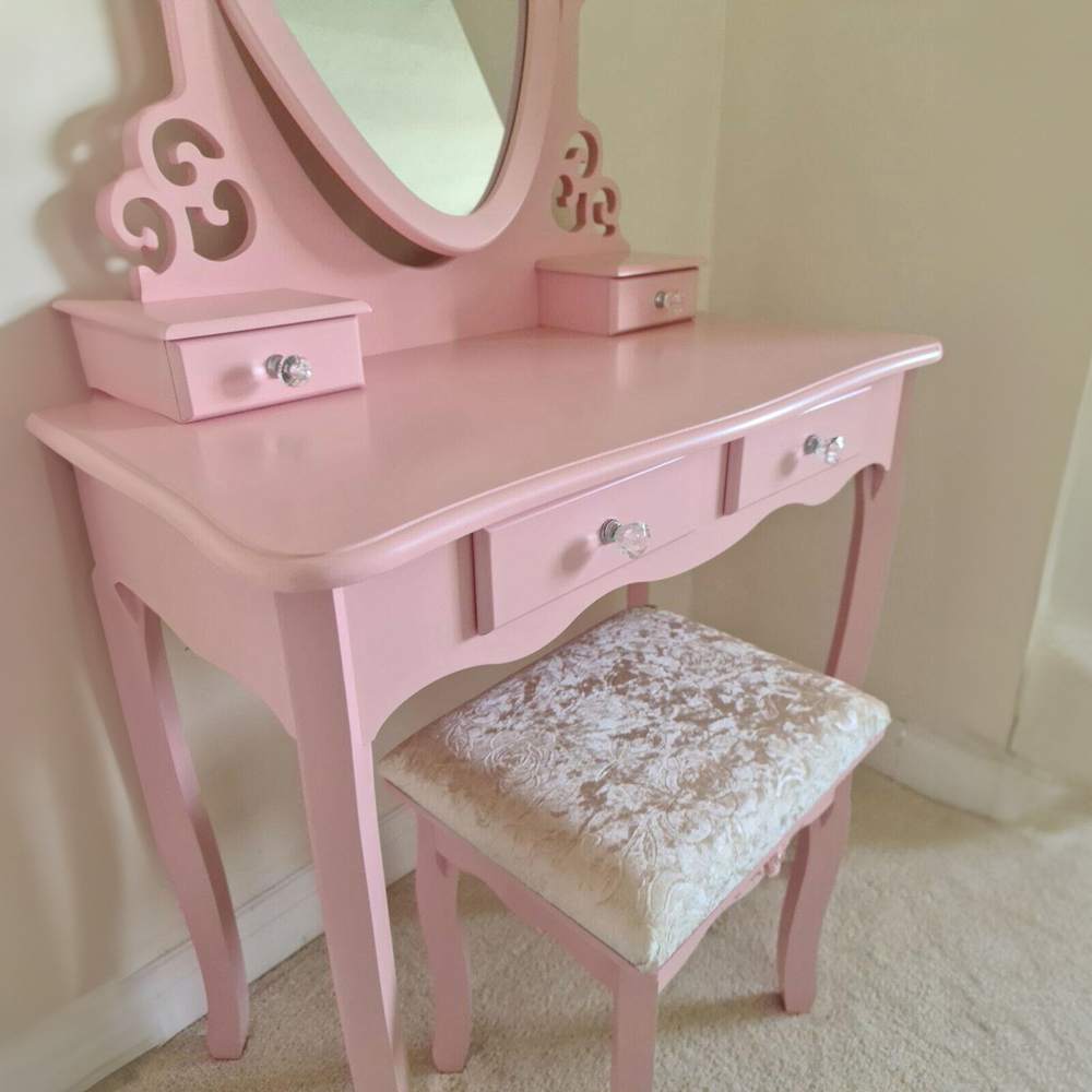 Portland 4 Drawer Pink Dressing Table Set Image 2