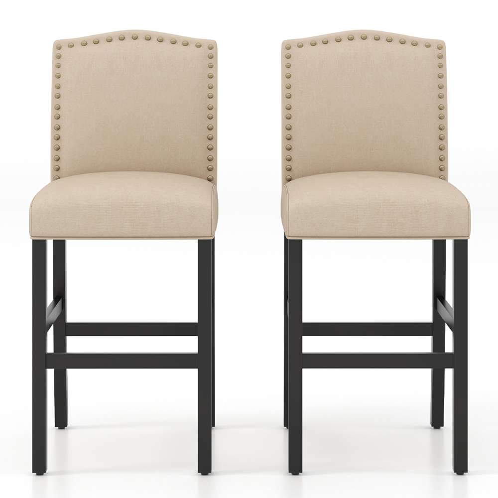Costway Beige Bar Stool Set of 2 Image 3