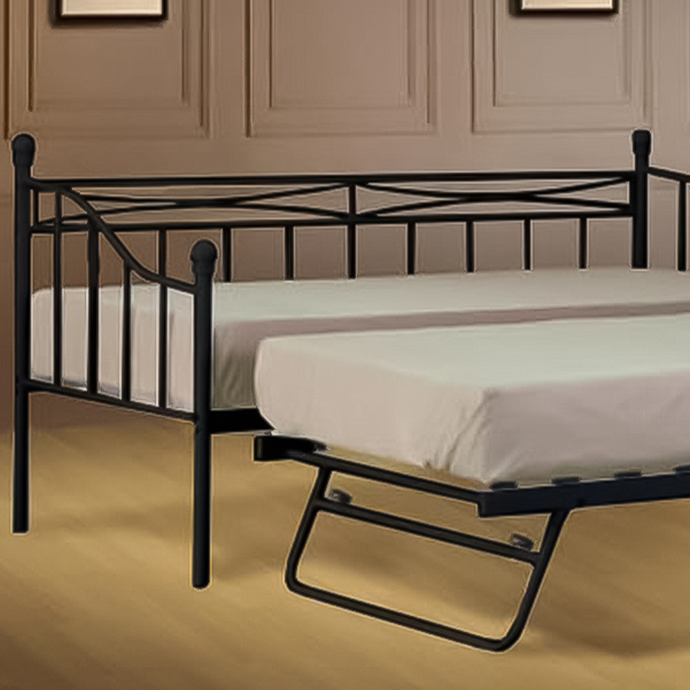 Brooklyn Single Sleeper Black Metal Day Bed with Trundle Image 2