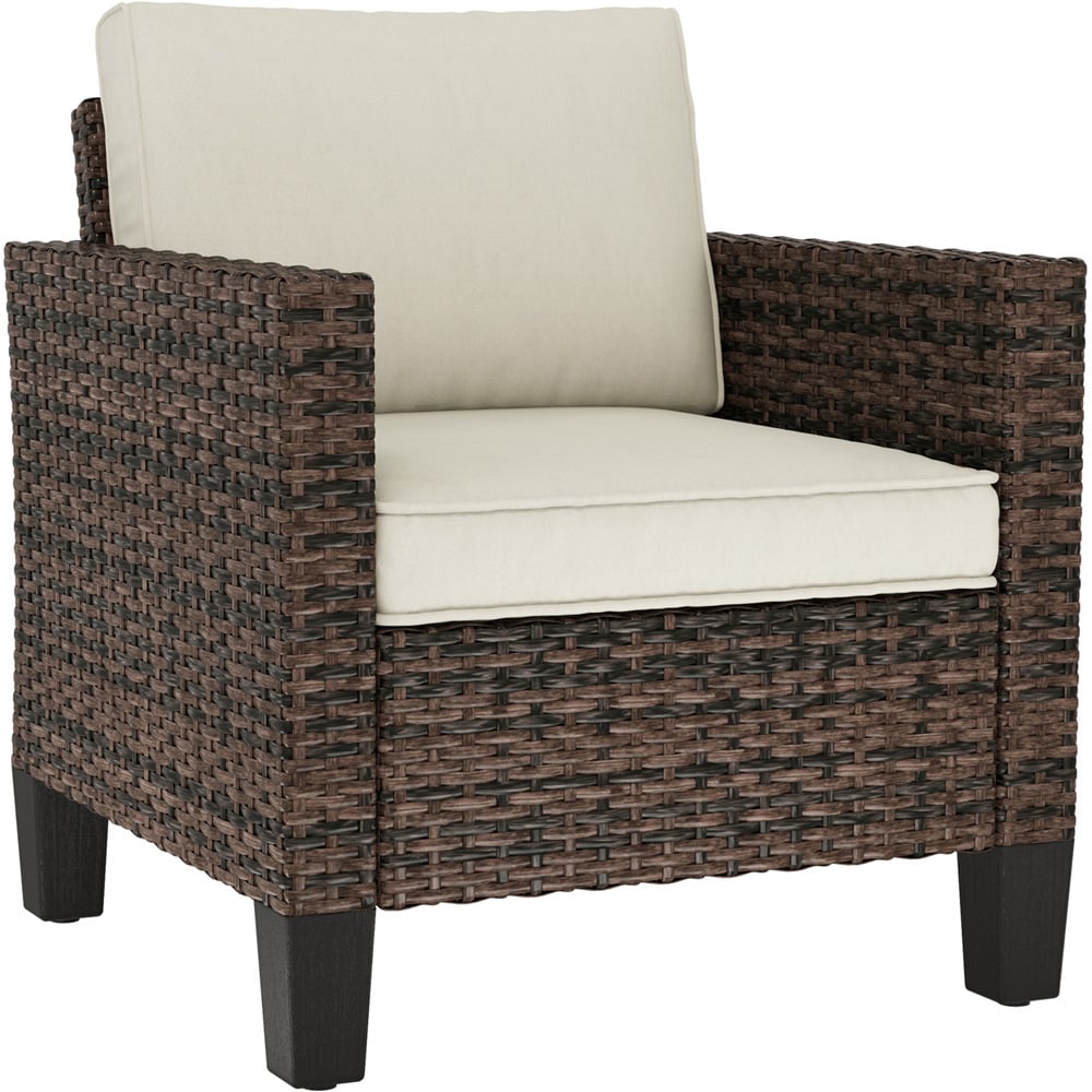 Outsunny Light Brown Rattan Garden Armchair with Cushions Image 2