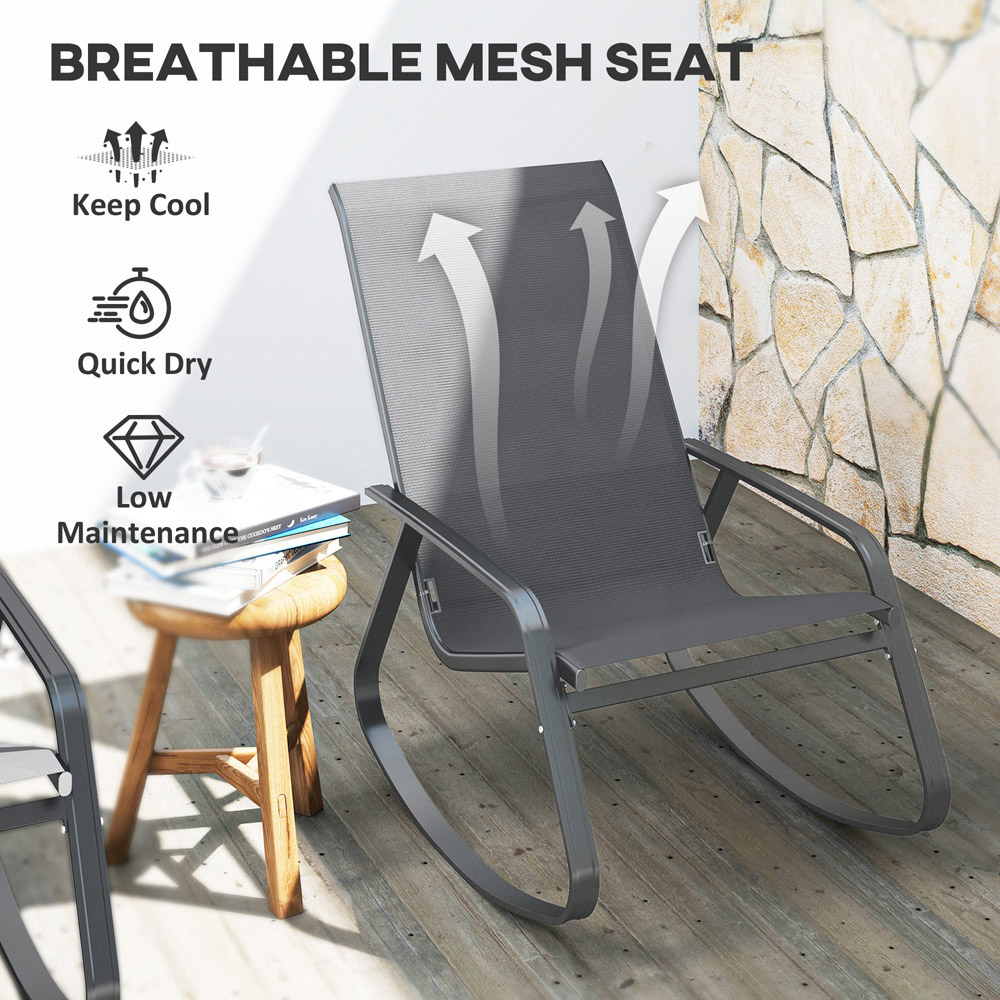 Outsunny Set of 2 Grey High Back Garden Rocking Chair Image 6