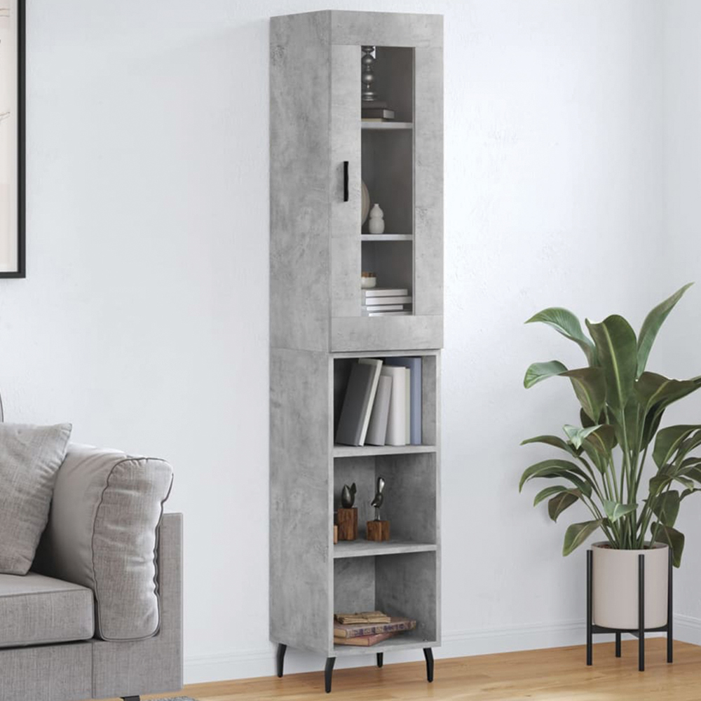 vidaXL Single Glass Door 3 Shelf Concrete Grey Highboard Image 1