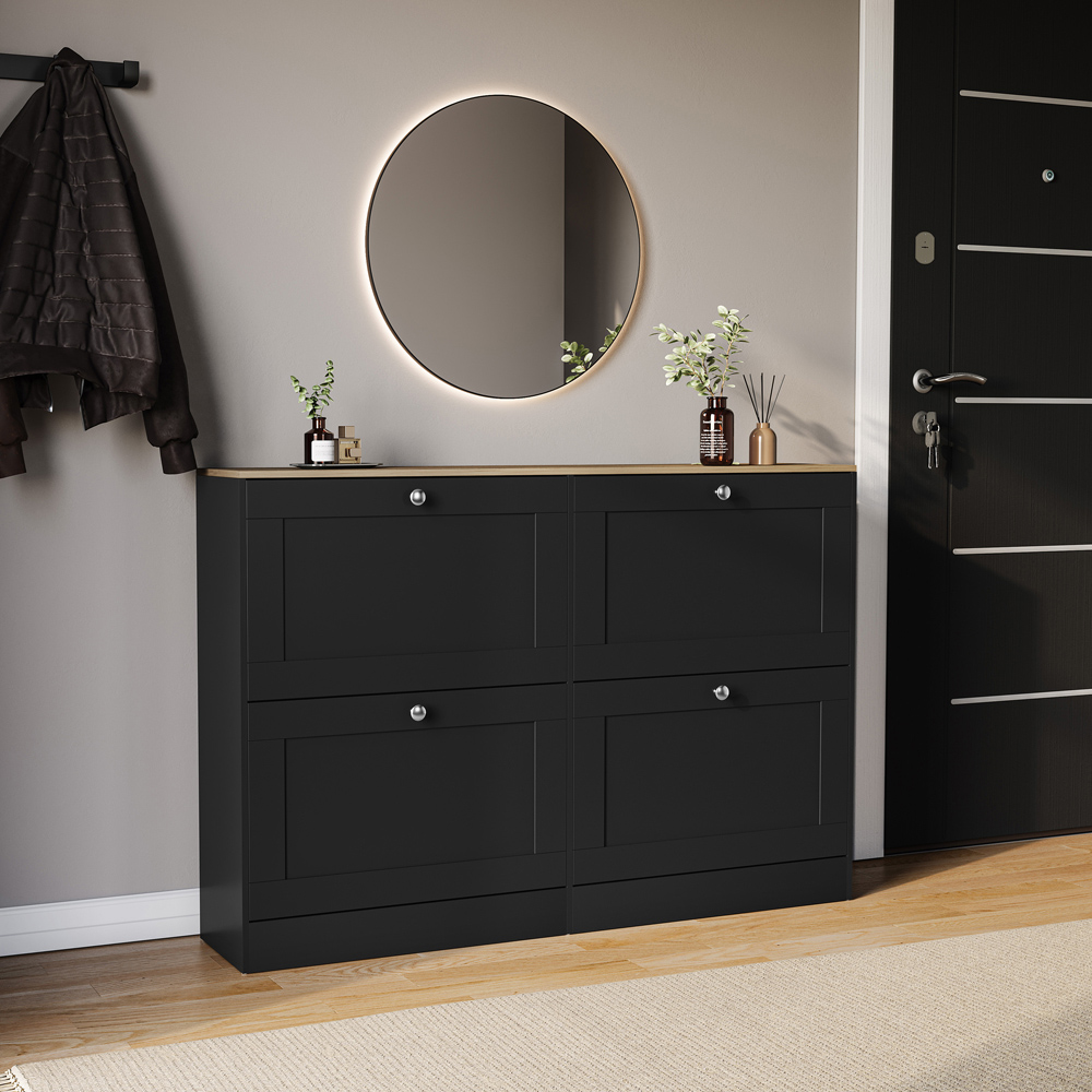VIDA DESIGNS 4 Drawer Black and Oak Effect Shoe Cabinet Image 5