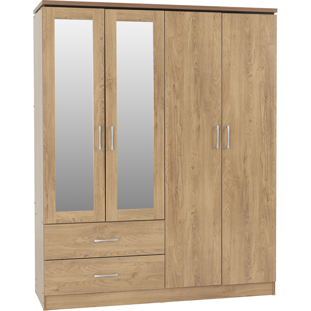 Seconique Charles 4 Door 2 Drawer Oak Effect Veneer Wardrobe Image 2