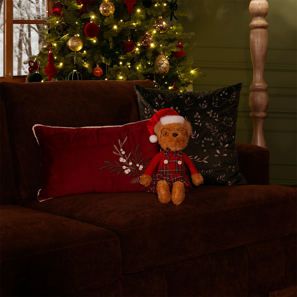 Mistletoe Velvet Cushion Burgundy Image 3