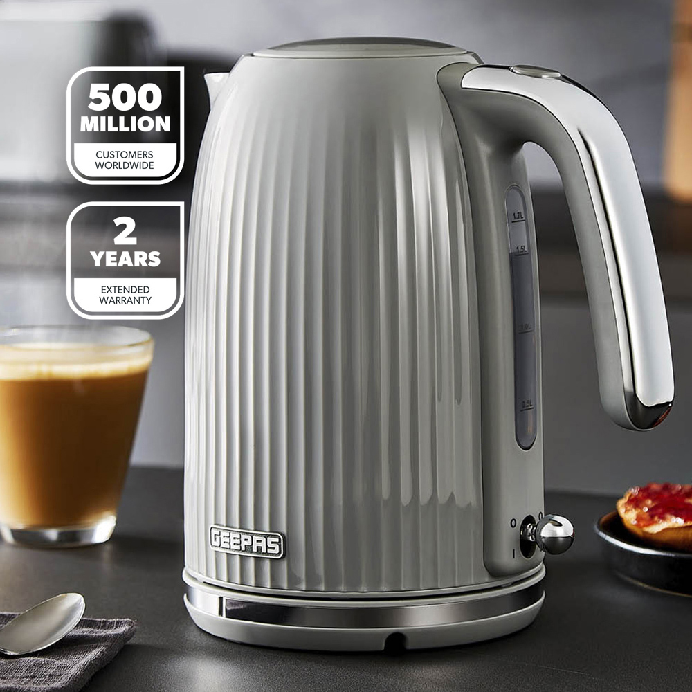Geepas GK38068UK-GR Fluted Grey 1.7L Cordless Kettle 3000W Image 2