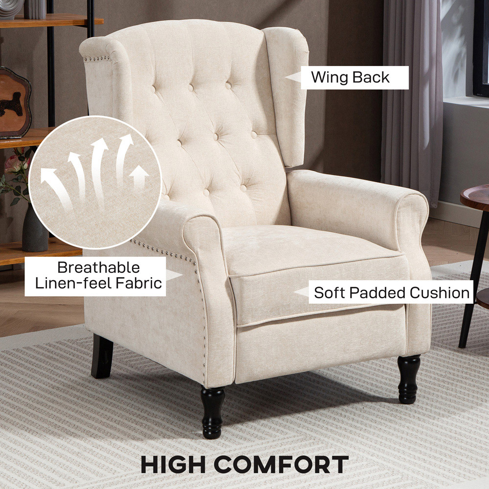 HOMCOM Beige Manual Recliner Armchair Recliner with Footrest Image 7