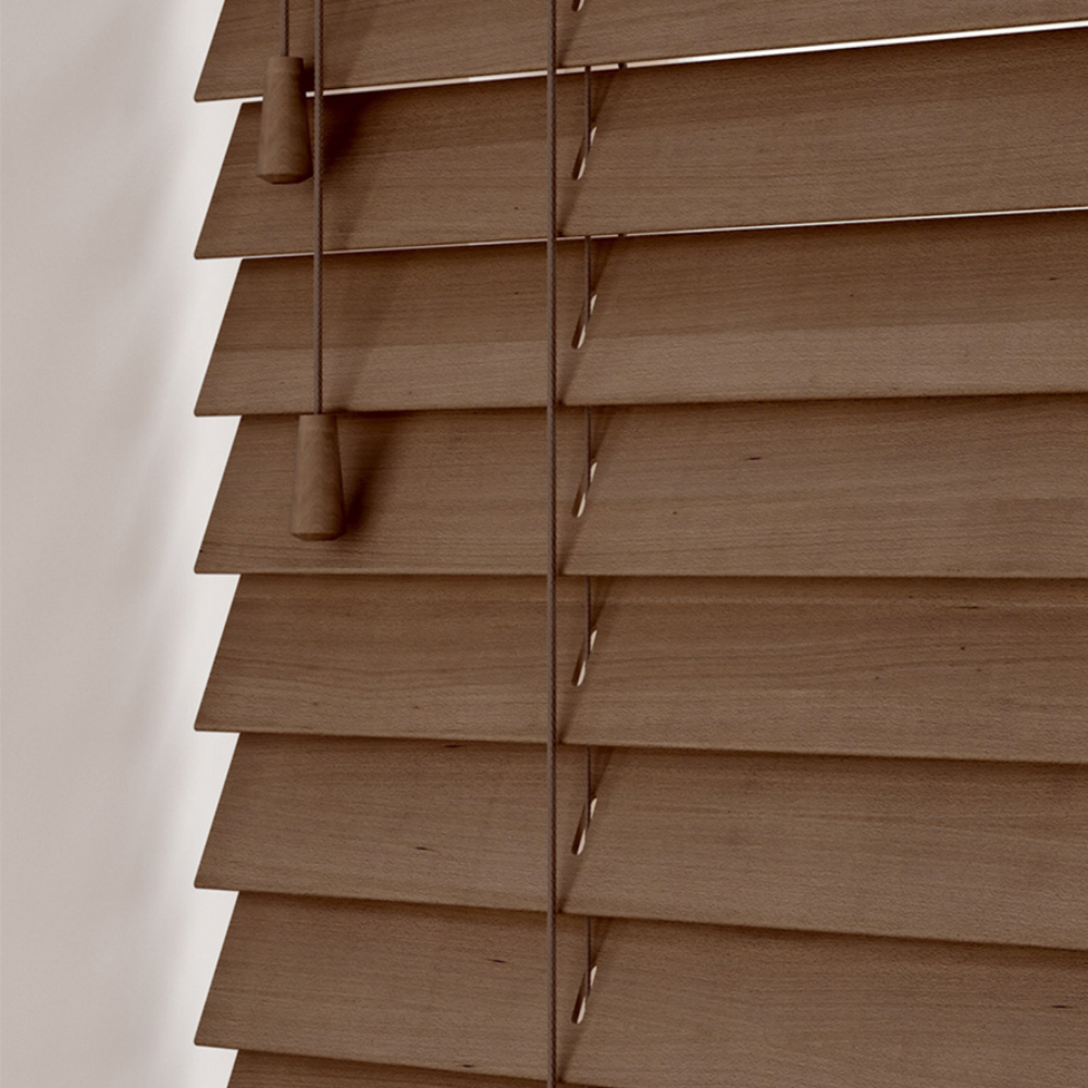 New Edge Blinds Wooden Venetian Blinds with Strings Chestnut Oak 210cm Image 1