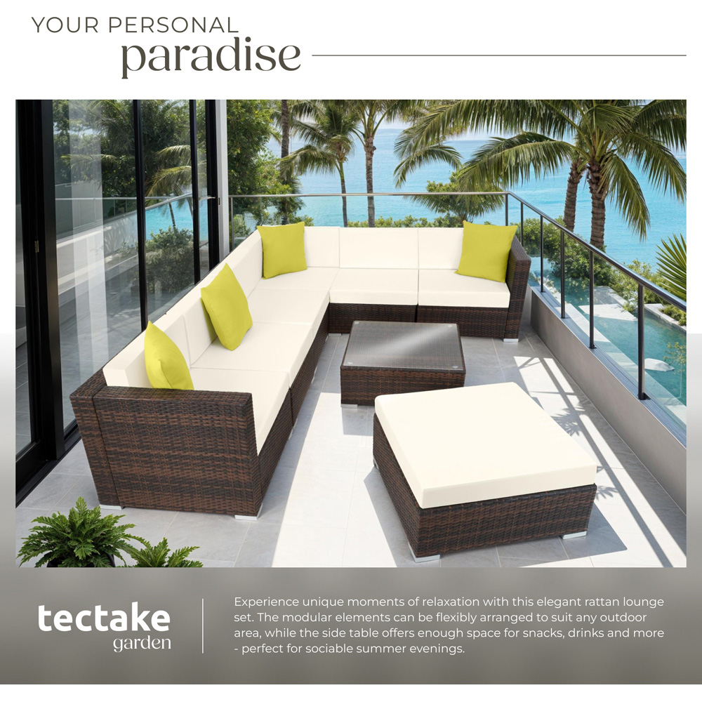 tectake Marbella 7 Seater Mixed Brown Rattan Garden Corner Lounge Set Image 4
