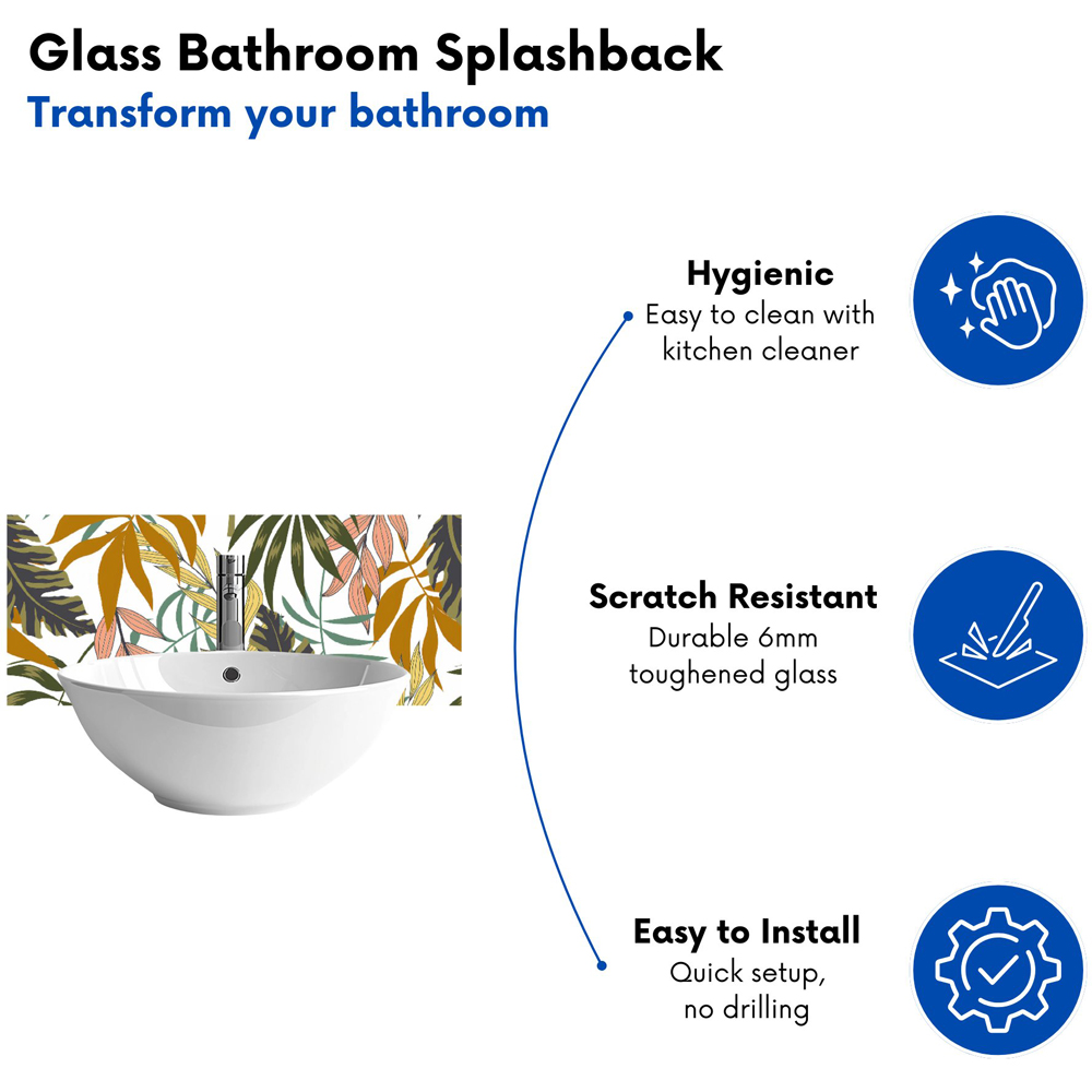 Warren Reed Designer Tropical Leaves Glass Bathroom Splashback 25 x 60cm Image 4