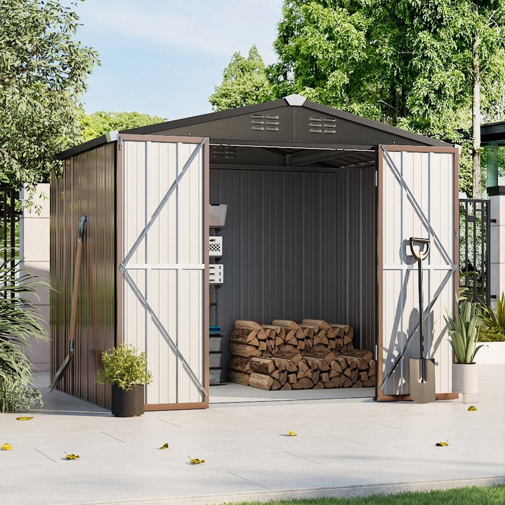 Living and Home 7.4 x 5.9ft Brown Weather Resistant Steel Tool Shed Image 6