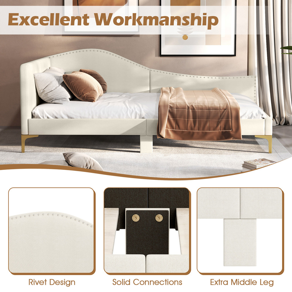 Costway Single Beige Upholstered Platform Bed with Metal Legs Image 5