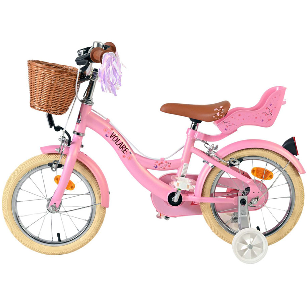 Volare Blossom Kids 14 inch Pink Bike with Stabilisers Doll Seat and Basket Image 5