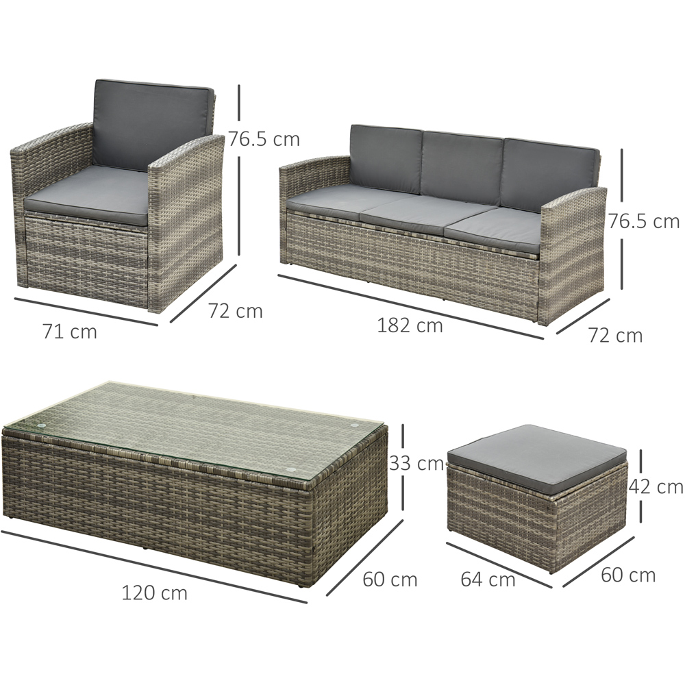 Outsunny 6 Seater Cushion Rattan Garden Patio Sofa Set with Glass Coffee Table Image 7